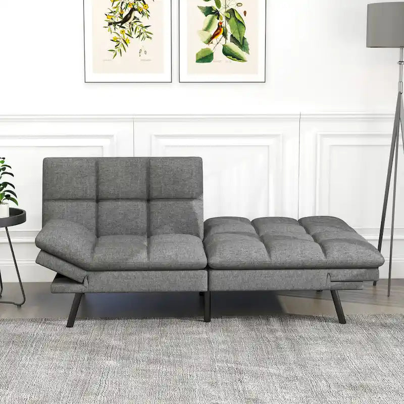 Canapé-lit convertible futon 70,5" avec dossier divisé et accoudoirs réglables, gris clair / gris / marron, 2 places