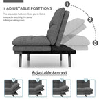 Canapé-lit convertible futon 70,5" avec dossier divisé et accoudoirs réglables, gris clair / gris / marron, 2 places