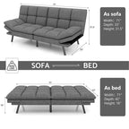 Canapé-lit convertible futon 70,5" avec dossier divisé et accoudoirs réglables, gris clair / gris / marron, 2 places
