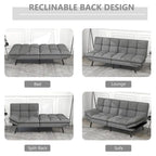 Canapé-lit convertible futon 70,5" avec dossier divisé et accoudoirs réglables, gris clair / gris / marron, 2 places
