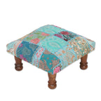 Repose-pieds ottoman brodé et perlé fait main, multicolore (bleu/vert), moyen