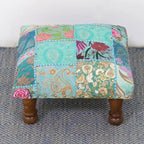 Repose-pieds ottoman brodé et perlé fait main, multicolore (bleu/vert), moyen