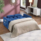 Canapé-lit convertible 2 places en velours 66" avec table rabattable et pochette latérale, bleu marine