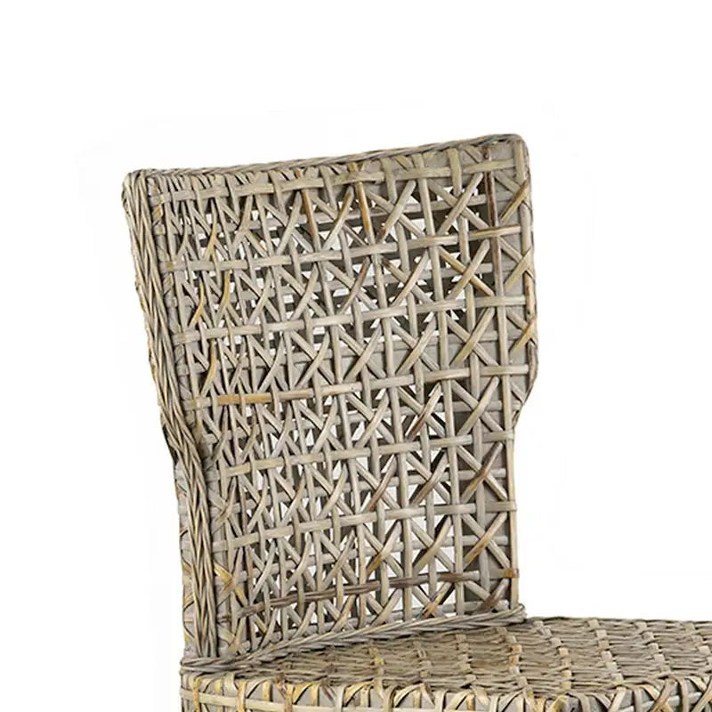 Chaise de salle à manger latérale en rotin tressé avec cadre en bois, gris patiné, simple