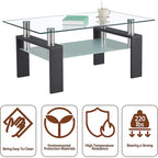 Table basse à 2 niveaux en verre trempé de 99 cm avec étagère inférieure, blanc / noir / transparent et noir
