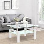 Table basse à 2 niveaux en verre trempé de 99 cm avec étagère inférieure, blanc / noir / transparent et noir