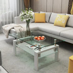 Table basse à 2 niveaux en verre trempé de 99 cm avec étagère inférieure, blanc / noir / transparent et noir