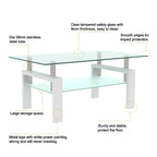 Table basse à 2 niveaux en verre trempé de 99 cm avec étagère inférieure, blanc / noir / transparent et noir