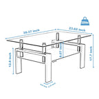 Table basse à 2 niveaux en verre trempé de 99 cm avec étagère inférieure, blanc / noir / transparent et noir