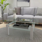 Table basse à 2 niveaux en verre trempé de 99 cm avec étagère inférieure, blanc / noir / transparent et noir