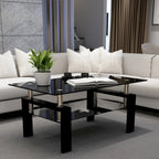 Table basse à 2 niveaux en verre trempé de 99 cm avec étagère inférieure, blanc / noir / transparent et noir