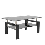 Table basse à 2 niveaux en verre trempé de 99 cm avec étagère inférieure, blanc / noir / transparent et noir