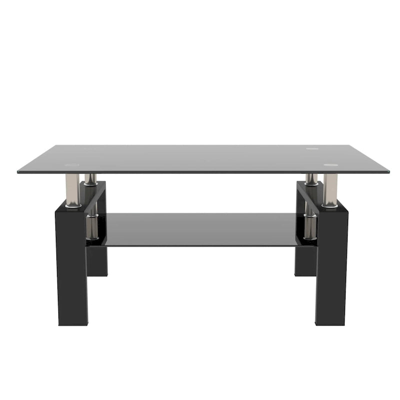 Table basse à 2 niveaux en verre trempé de 99 cm avec étagère inférieure, blanc / noir / transparent et noir