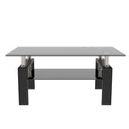 Table basse à 2 niveaux en verre trempé de 99 cm avec étagère inférieure, blanc / noir / transparent et noir