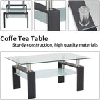 Table basse à 2 niveaux en verre trempé de 99 cm avec étagère inférieure, blanc / noir / transparent et noir
