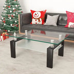 Table basse à 2 niveaux en verre trempé de 99 cm avec étagère inférieure, blanc / noir / transparent et noir