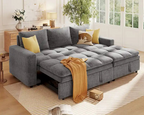 Canapé-lit convertible 2-en-1 de 203 cm avec matelas à ressorts ensachés, gris / bleu, 3 places