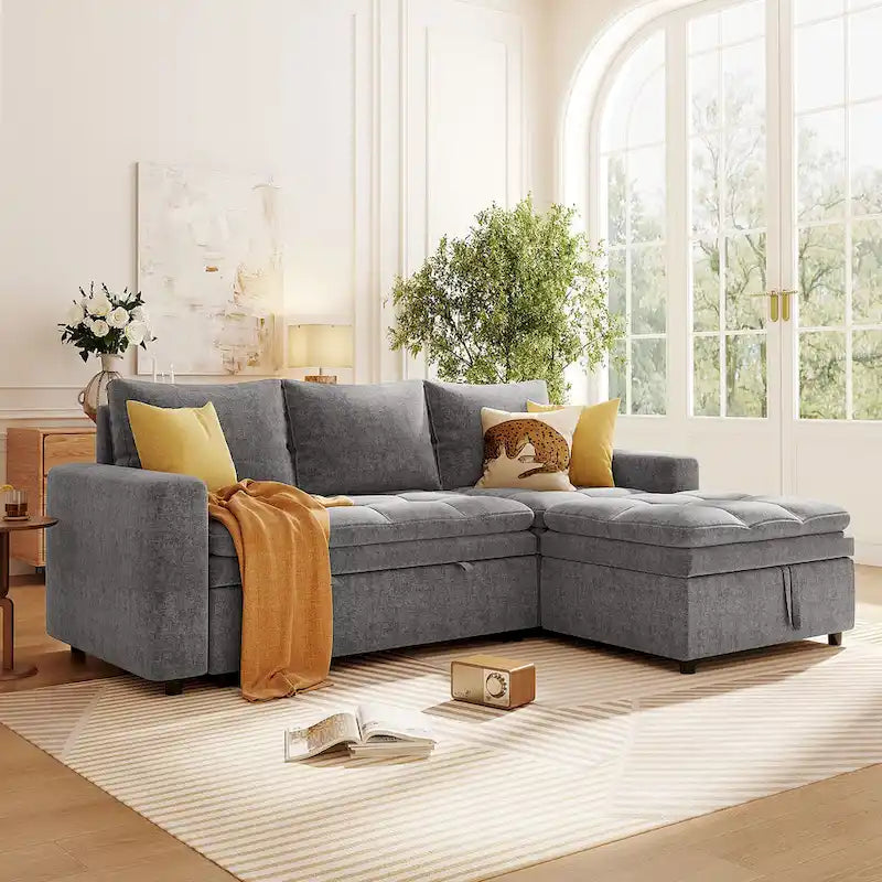 Canapé-lit convertible 2-en-1 de 203 cm avec matelas à ressorts ensachés, gris / bleu, 3 places
