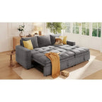 Canapé-lit convertible 2-en-1 de 203 cm avec matelas à ressorts ensachés, gris / bleu, 3 places