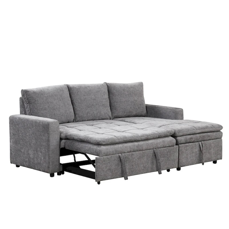 Canapé-lit convertible 2-en-1 de 203 cm avec matelas à ressorts ensachés, gris / bleu, 3 places