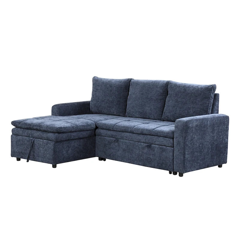 Canapé-lit convertible 2-en-1 de 203 cm avec matelas à ressorts ensachés, gris / bleu, 3 places
