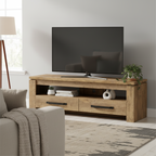 Meuble TV 59" avec 2 Tiroirs, Marron et Noir, Compatible TV jusqu'à 65"