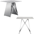 Table d'appoint en verre avec base en acier inoxydable en forme de M, argent, disponible par lot de 1 ou 2
