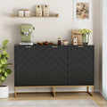Buffet 3 portes avec motif à chevrons et piètement métallique, Noir/Blanc