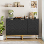 Buffet 3 portes avec motif à chevrons et piètement métallique, Noir/Blanc