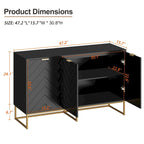 Buffet 3 portes avec motif à chevrons et piètement métallique, Noir/Blanc