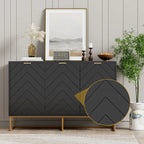 Buffet 3 portes avec motif à chevrons et piètement métallique, Noir/Blanc