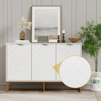 Buffet 3 portes avec motif à chevrons et piètement métallique, Noir/Blanc