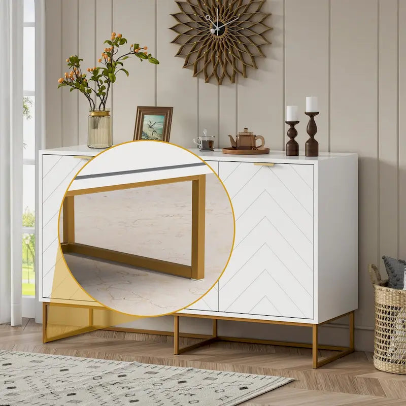 Buffet 3 portes avec motif à chevrons et piètement métallique, Noir/Blanc