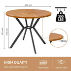 Table de salle à manger ronde de ferme de 38,6 po avec pieds en métal en X, noyer, 4 places