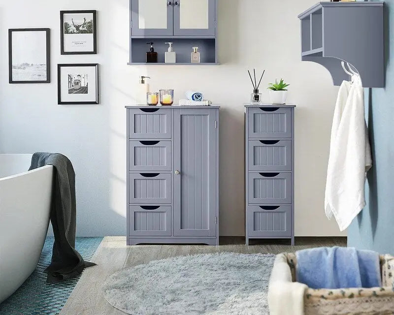 Meuble bas de salle de bain autoportant avec tiroirs, blanc / expresso / bleu marine / gris / noir