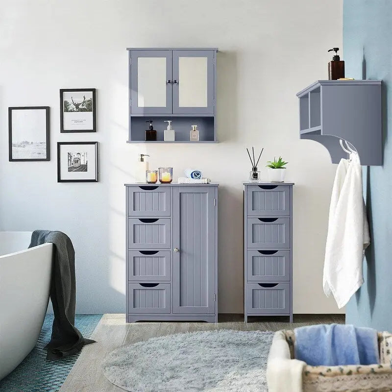 Meuble bas de salle de bain autoportant avec tiroirs, blanc / expresso / bleu marine / gris / noir