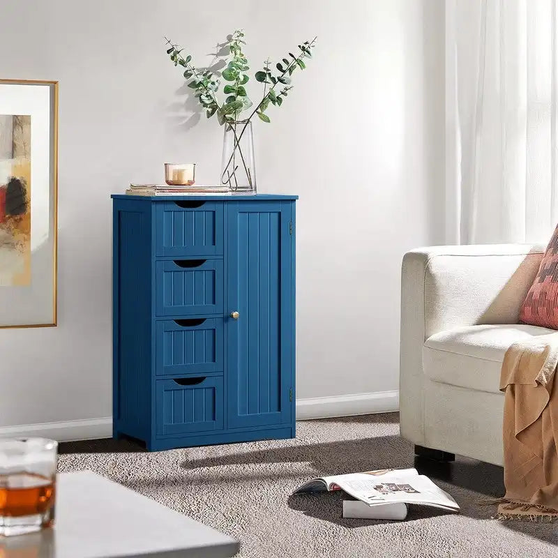 Meuble bas de salle de bain autoportant avec tiroirs, blanc / expresso / bleu marine / gris / noir