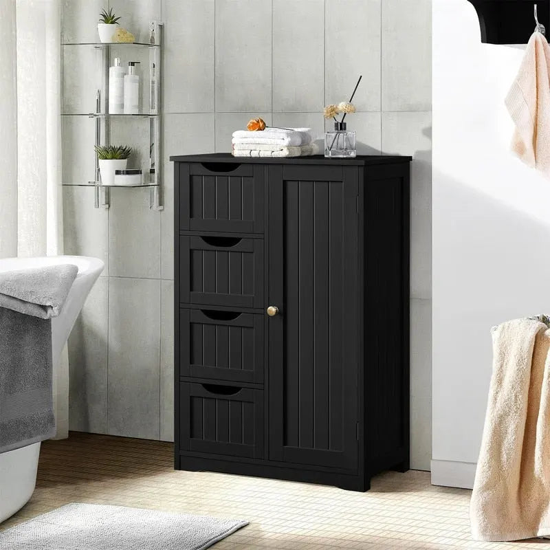 Meuble bas de salle de bain autoportant avec tiroirs, blanc / expresso / bleu marine / gris / noir