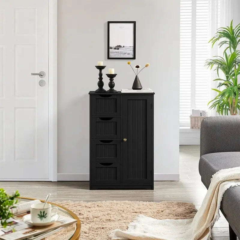 Meuble bas de salle de bain autoportant avec tiroirs, blanc / expresso / bleu marine / gris / noir