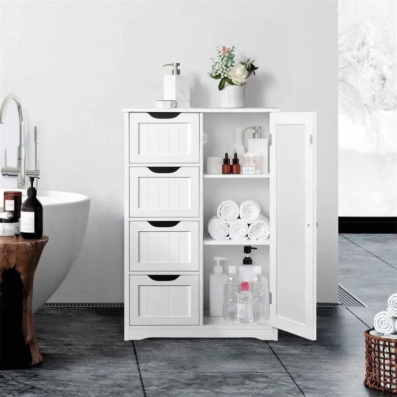 Meuble bas de salle de bain autoportant avec tiroirs, blanc / expresso / bleu marine / gris / noir