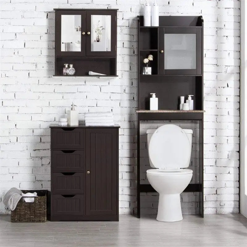 Meuble bas de salle de bain autoportant avec tiroirs, blanc / expresso / bleu marine / gris / noir