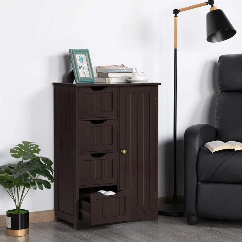 Meuble bas de salle de bain autoportant avec tiroirs, blanc / expresso / bleu marine / gris / noir