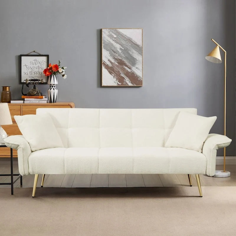Canapé-lit convertible 70" avec dossier réglable, velours teddy, vert / rose / beige, 2 places