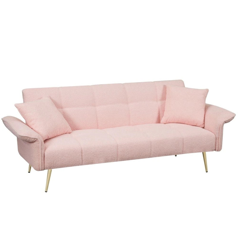 Canapé-lit convertible 70" avec dossier réglable, velours teddy, vert / rose / beige, 2 places