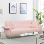 Canapé-lit convertible 70" avec dossier réglable, velours teddy, vert / rose / beige, 2 places