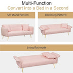 Canapé-lit convertible 70" avec dossier réglable, velours teddy, vert / rose / beige, 2 places