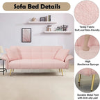 Canapé-lit convertible 70" avec dossier réglable, velours teddy, vert / rose / beige, 2 places