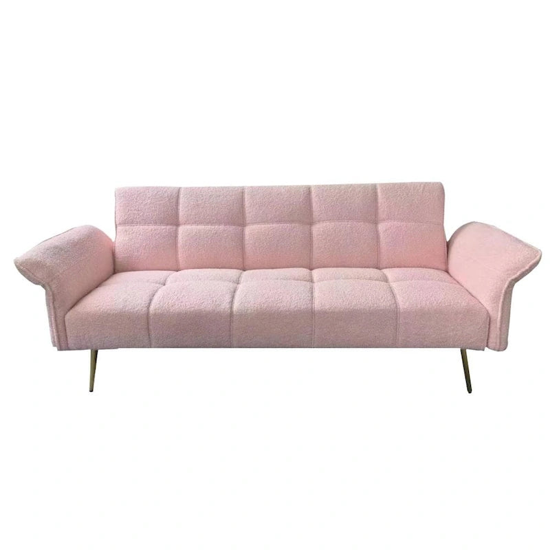 Canapé-lit convertible 70" avec dossier réglable, velours teddy, vert / rose / beige, 2 places