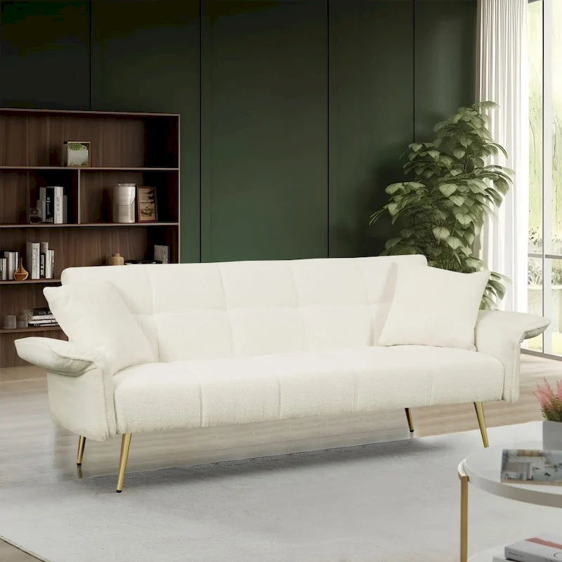 Canapé-lit convertible 70" avec dossier réglable, velours teddy, vert / rose / beige, 2 places