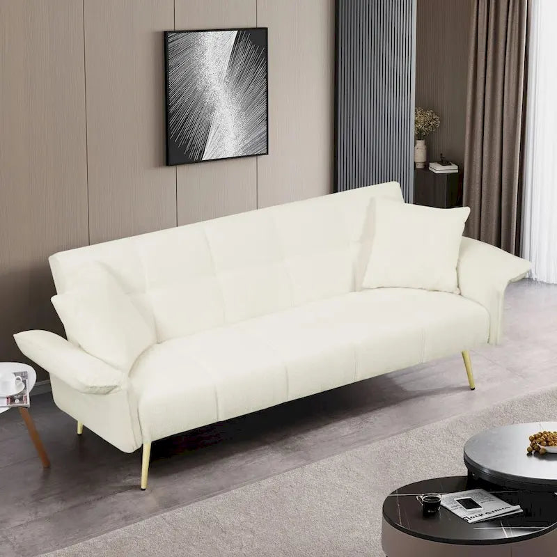 Canapé-lit convertible 70" avec dossier réglable, velours teddy, vert / rose / beige, 2 places